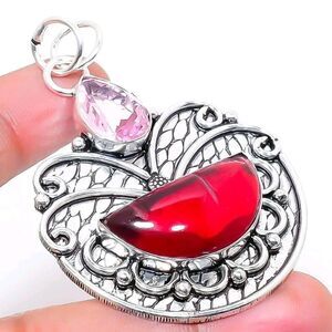 Mozambique Garnet Kunzite Gemstone Handmade Gift 2.36"